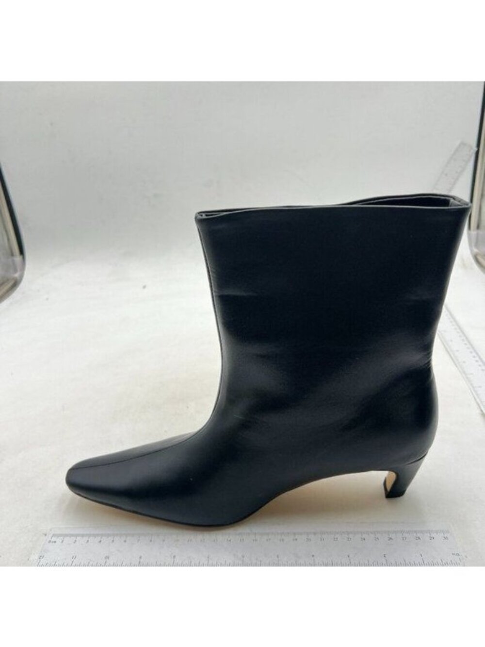 Black Square Toe Comfort Kitten Low Heel Ankle Boot Pull On Winter Casual Shoes